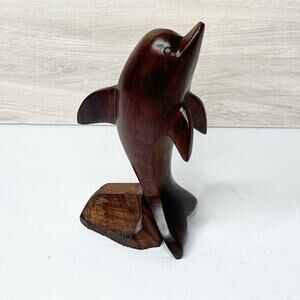 Vintage Ironwood Dolphin Sculpture Hand Carved, Mid Century Modern‎ Coastal